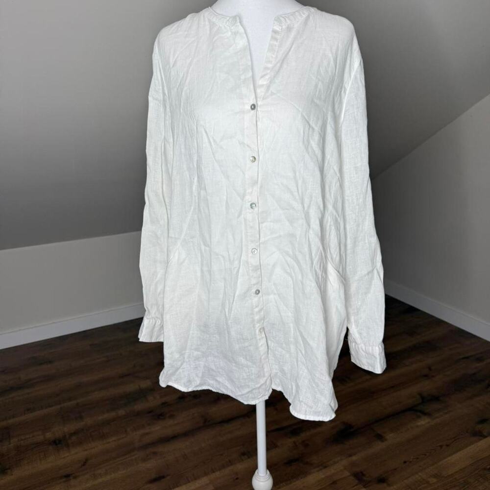 Sigrid Olsen 100% Linen Boho Tunic Blouse – White Oversized Button Down Sz M - Picture 3 of 7